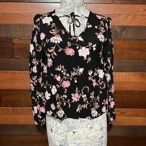 Love Fire Pink and Black Floral Tie Front Blouse